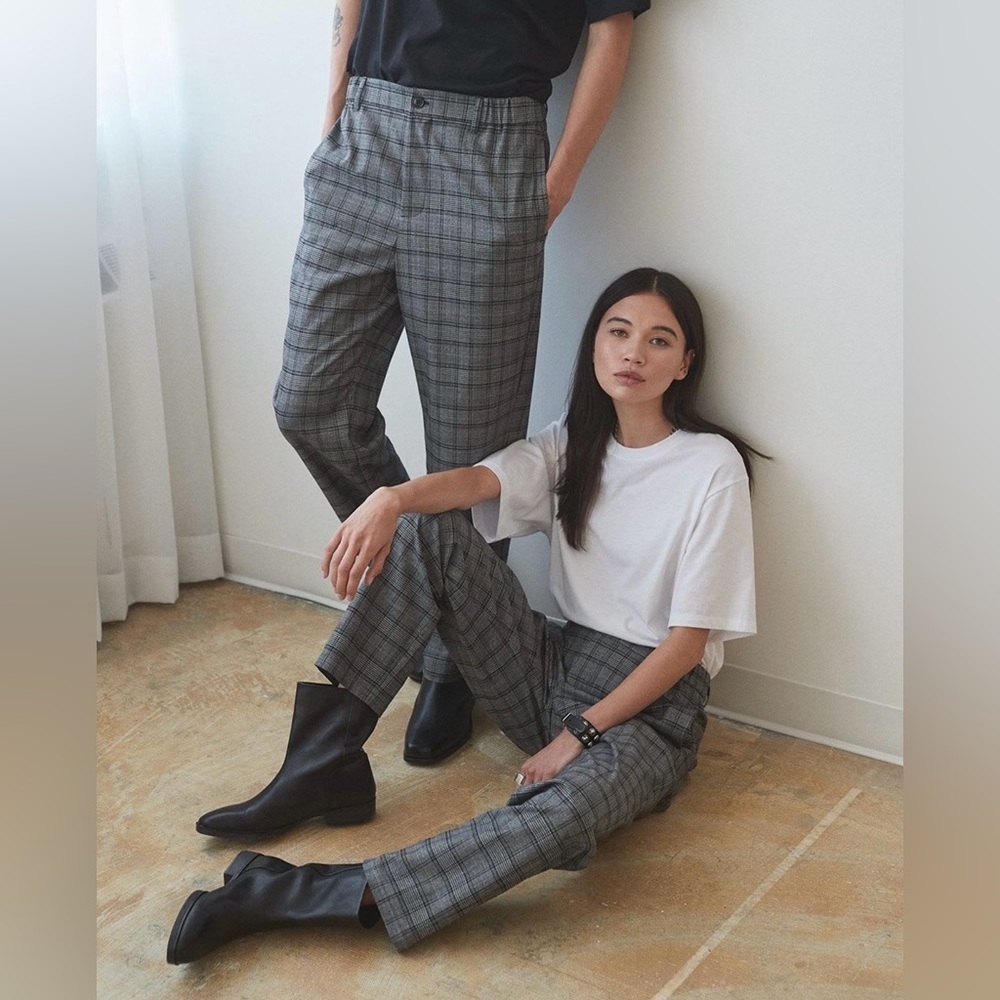 RW&CO Gray Plaid Tailored Suit Pants Elastic Comfort Stretch Dress Trousers - LG